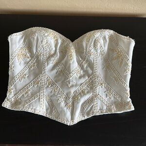 Vintage Black Tie Oleg Cassini Women’s White Silk Corset Top sequins/beads Large